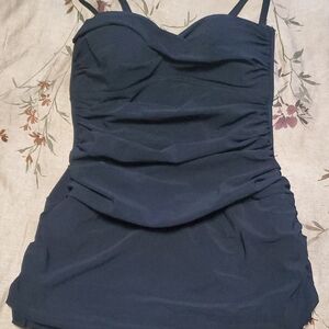 Elegant Navy Blue Ruched Dress
